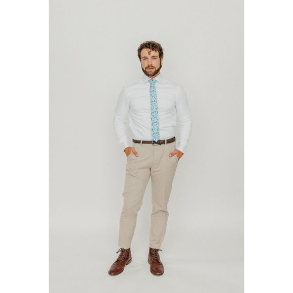 Men's Skinny Tie Floral Print Cotton Necktie Great for Weddings Blue Daisy - Picture 3 of 6